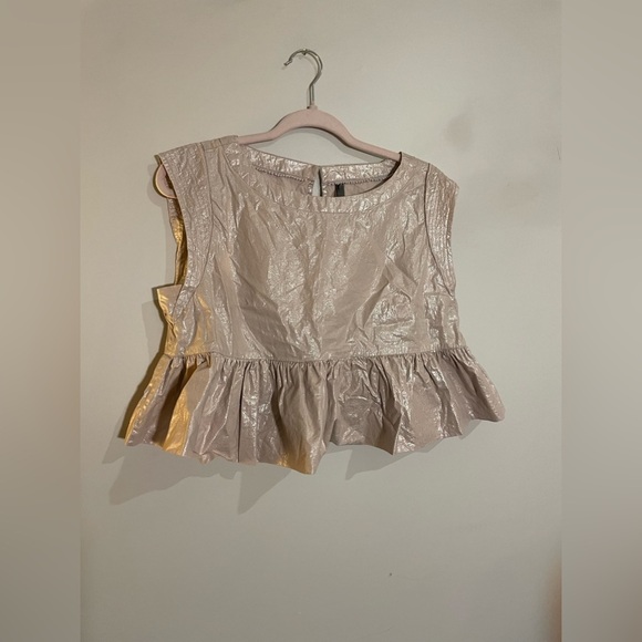 Anthropologie Pink/Champaign Sleeveless Cropped Peplum Blouse - Picture 1 of 5